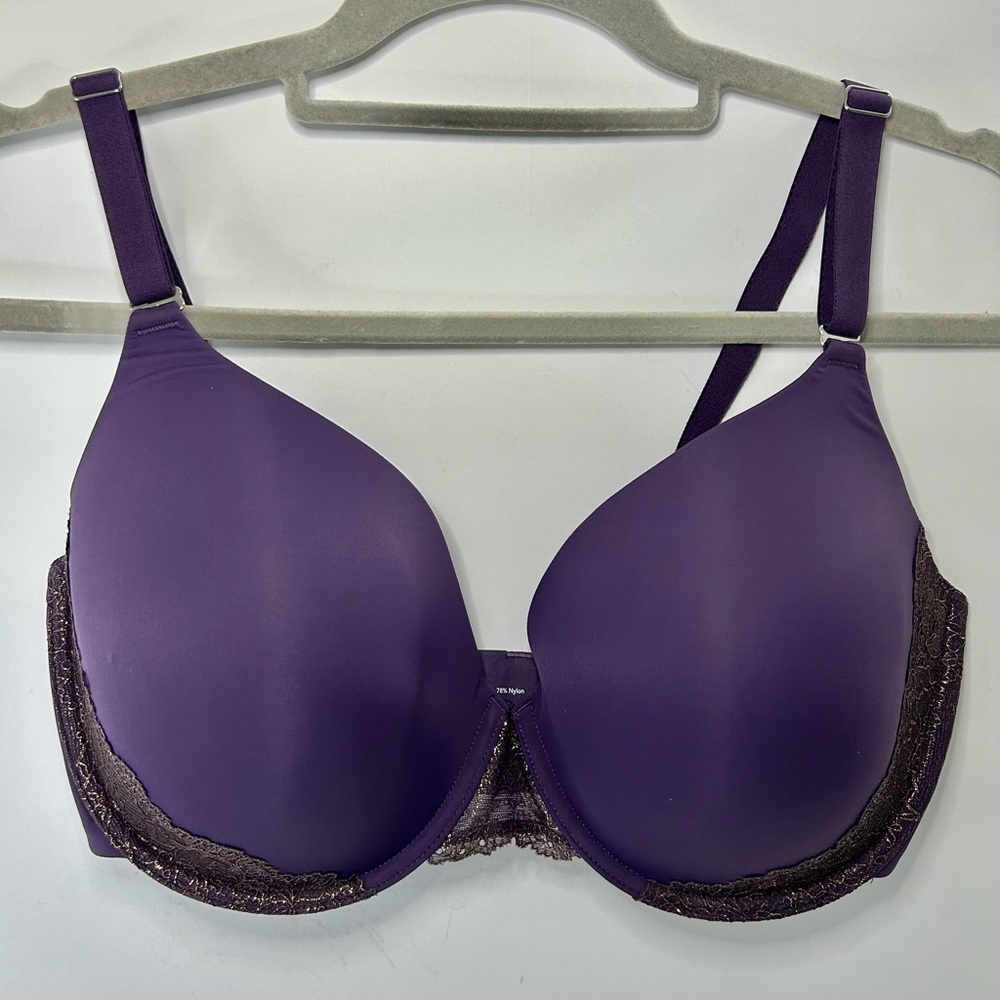 SOMA Memorable Full Coverage Lace Trim Purple & Gold Adjustable Strap Bra 38DD